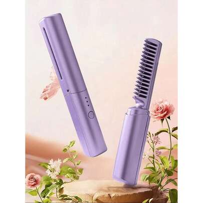 Máy duỗi tóc mini sạc điện - Lược điện cầm tay không dây, thích hợp cho tóc xoăn, làm mượt tóc, có các màu hồng, tím và xanh lá cây - Thích hợp cho du lịch, ngoài trời, trong nhà, tiện lợi mang theo. Món quà hoàn hảo dành cho phụ nữ.