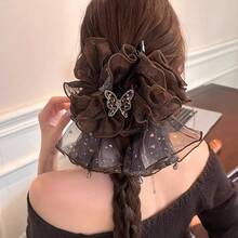 1PC New Rhinestone Mesh Acrylic Hair Clip, Women's Retro Elegant Shiny Rhinestone Butterfly Mesh Large Plate Hair Clip, Hair Claw, Suitable For Daily Wear And Holiday Parties - Multicolor - View 3