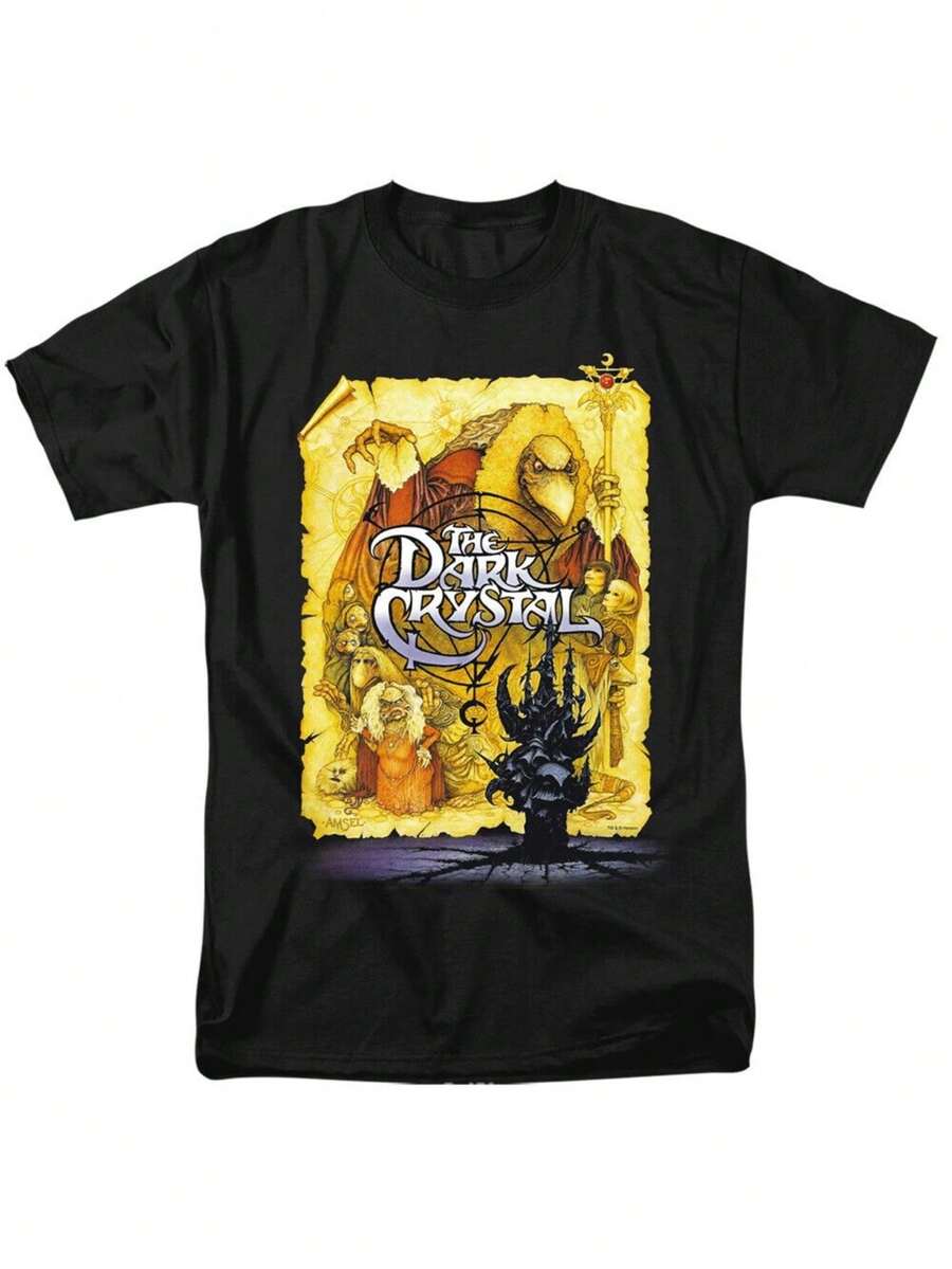 Men's Dark Crystal Movie T-Shirt - Iconic Fantasy Film Logo & Characters (Falkor, Ur-Than) - Soft Breathable Tee For Casual Wear & Themed Events - All-Season Comfort Short Sleeve Round Neck Shirt - màu đen - Xem 1
