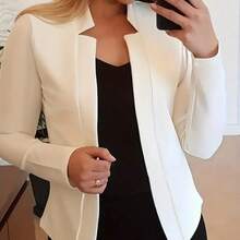 Ladies' Elegant Solid Color Blazer - Four-Season Versatile Blazer, Machine Washable, For Casual & Professional Wear, Opaque Fabric, Classic Office Jacket, Wrinkle-Resistant, Lightweight Staple Piece - 白色 - 查看 10