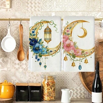 1/2/100pcs Set, Luxury Kitchen Towel Set, Designed With Ramadan Moon, Lantern, And Floral Patterns, Size 40 * 60cm/16 * 24inch, With Multiple Patterns To Choose From, Each Perfect For Easter Dining And Home Decoration. 100% Polyester Fiber Woven, Machine Washable Polyester Hand Towel, Suitable For Decorating Homes During Ramadan