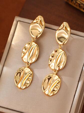 1 par de pendientes de moda para mujer, pendientes asimétricos de óvalo liso, joyería clásica para mujer, artículo de moda, regalo para familiares y amigos en cumpleaños, festividades, recuerdos y uso diario, empaque: bolsa de terciopelo