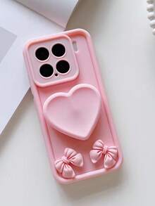 1pc DIY Heart-Shaped Valentine's Day Phone Stand Macaron Mobile Phone Case Compatible With Samsung Galaxy S25, S24, S24 Plus/S24+, S24 Ultra, S24 FE, S20, S21, S22, S23 And Compatible With IPhone 11/11 Pro/11 Pro Max, 12/12 Pro/12 Pro Max, 13/13 Pro/13 Pro Max, 14/14 Pro/14 Pro Max, 15/15 Pro/15 Pro Max, 16/16 Pro/16 Pro Max, 16E With Grip And Military Shockproof Protection, Silicone Case - Pink - View 8