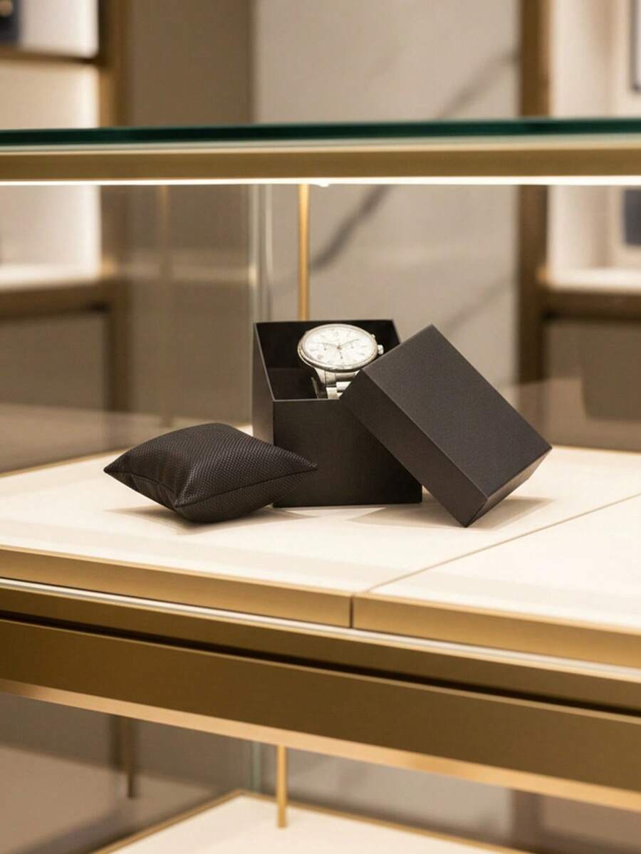 1pc Small Square 1-Slot Watch Box Storage Case, Room Decor - Black - View 1