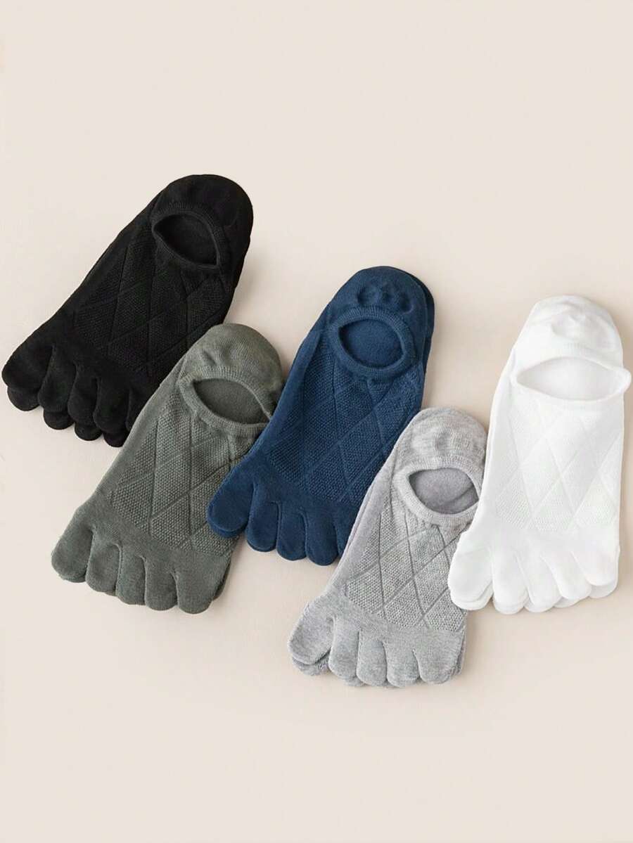 1/3/5 Random Pairs Of High Quality Men's Slim Fit Five Toe Socks For Summer – High Elasticity Toe Socks With Breathable Mesh On The Back Of The Foot, Relieving Plantar Pressure - Multicolor - View 1