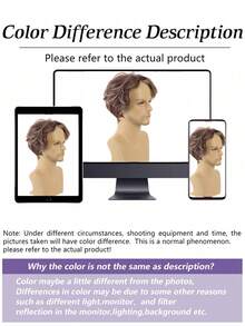 This Stylish And Handsome Men's Short Curly Wig With A Center Part Is Made Of 5 Inches Of Mixed-Color Synthetic Fiber And Is Suitable For Everyday Wear, Holidays, Masquerade Balls, Halloween Costumes, And Various Party Occasions. - Multicolor - View 8