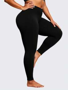 Plus Size Women's Black Leggings, Casual & Fashionable For Outdoor Sports, Fitness, Soft & Stretchy For Home, Yoga, Vacation, Shopping, Running, 7/8 Length Pants, Suitable For Holidays, Parties Spring - Black - View 11