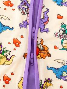 MIOZING Baby Bamboo Sleep Romper – Lightweight & Stretchy, Zip-Up Convertible Footie With 2-Way Zipper, Long Sleeve, Valentine's Day Cute Dragons & Heart Print, Breathable & Cozy, Boy Girl Clothes - Lilac Purple - View 5