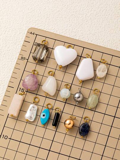 1pc Stainless Steel Fashion DIY Oval Stone White Heart-Shaped Irregular Pendant Round Ball Blue Eye Pearl Pendant, 18K Gold-Plated, Waterproof And Fade Resistant, DIY Jewelry Accessories, Necklace Accessories, Bracelet Accessories, Earring Accessories, Keychain Accessories, Bag Accessories, Women's Jewelry Accessories, Wallet Accessories, Small Pendant, Gift