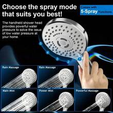 IDKWB Shower Head, 8Inch High Pressure Rainfall Shower Head/Handheld Shower Combo With 11 Inch Extension Arm, 5 Settings Adjustable Anti-Leak Shower Head With Holder/Hose, Height/Angle Adjustable - Chrome-10 Inches - View 2