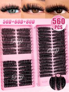 560/512/640pcs Large Capacity D-Curl Fluffy False Eyelashes Set, Thick & Voluminous, Various Combinations, Length 10-16mm, Natural & Soft. The Set Includes Eyelash Glue, Adhesive, Setting Gel, Tweezers, And Eyelash Brush, Suitable For Sparse Lashes And False Lashes. Suitable For Travel, Daily Wear (For Beginners), Weddings, Dates, Parties, Festivals, Also Great As A Christmas/Halloween/Gift Eyelash Set. - 黑色 - 查看 12