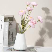 3pcs Modern T-Shaped Nordic Style Plastic Vases, White And Black, Textured, Shatterproof, Multiple Sizes 24.89/20.07/13.97cm, Minimalist Centerpiece Decor For Living Room, Dining Table, Holds Fresh Flowers, Tulips Or Artificial Flowers, Home Decor Gift - White - View 4