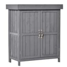 Outsunny Garden Shed, Weatherproof Tool Shed Made Of Fir Wood, Double Door, 2 Shelves, Dark Grey, 74 X 43 X 88 Cm - Grey - View 9