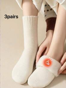 1/3 Pairs Wool Blend Socks, Warm Thickened Mid-Calf Socks For Men & Women, Autumn/Winter - Multicolor - View 4