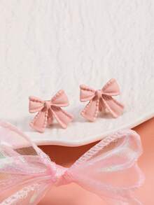 1 par de pinzas para orejas con lazo elegante para mujeres, pinzas para orejas con lazo único, accesorios para orejas con lazo rosa sin perforación - Estilo 3 - Ver 3