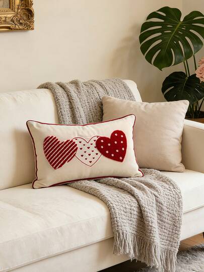 1 pieza Funda de almohada con corazón rojo de San Valentín de 18x18 pulgadas, con bordado de corazones, decorativa para sofá, sillón, hogar, regalos de San Valentín (SIN RELLENO)