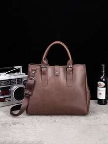 Vintage Men's Briefcase, Casual Messenger Bag, Cowhide Leather Crossbody Bag, Horizontal Shoulder Bag, Korean Fashion - Multicolor - View 12