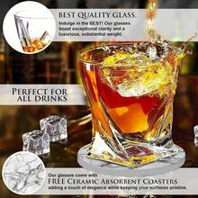Whiskey glass set of 4. Highball rocks glass tumblers. Whiskey set perfect for bourbon cocktail scotch. Includes luxury gift box and ceramic stone coasters. 300ml capacity - Transparente - Ver 3