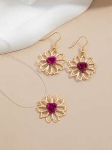 一套夸张个性化百搭休闲玫瑰花精致首饰套装，优雅情人节之选 - 多色1 - 查看 3