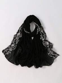 1件装女士纯色刺绣蕾丝棉布头巾，花卉刺绣雪纺围巾披肩，柔软轻盈透气长款头巾，休闲百搭，适合日常、节日、聚会、外出等场合。 - 多色 - 查看 7