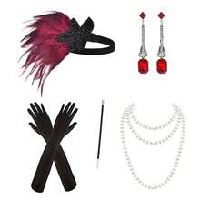 咆哮的二十年代摩登女郎风格：孔雀羽毛发饰搭配多层珍珠链，参加情人节闪耀复古爵士舞会 - 彩色 - 查看 10