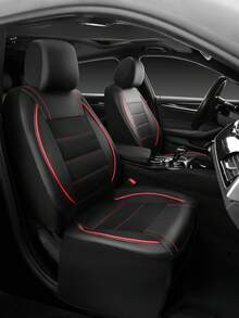 9件/4套通用反光滚边真皮汽车座椅套，兼容安全气囊，拉链开口设计，适用于SUV、厢式货车、卡车