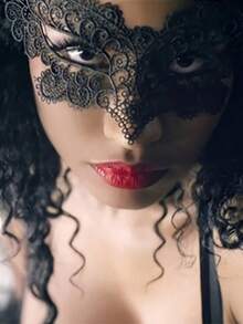 Women's Lace Half Face Mask, Hollow Out, Sexy Costume Party Mask Valentine's Day Costume - Black - View 2