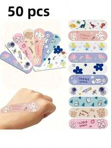 50/100 片超透气可爱卡通绷带 - 适合所有年龄段的可爱伤口保护 - 有趣的各种设计多种图案和包装颜色随机发送急救包