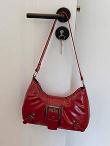 Túi xách nữ thời trang mới năm 2026 của Niche Design Chain, túi đeo chéo kiểu Gothic đính đinh tán, túi tote đeo vai, túi đeo vai dây xích đính đinh tán màu trơn. - Màu Đỏ Sâu - Xem 7