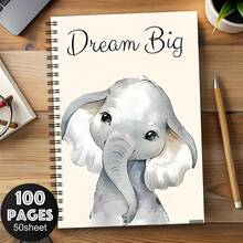 Caderno Espiral Elefante dos Sonhos (1 unidade) - 14 x 21 cm, 50 páginas, estampa fofa de elefante, material de escritório, material escolar, diário, capa motivacional, encadernação em espiral resistente, decoração com elefante - A5 - Ver 6