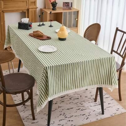 1개 신선한 녹색 스트라이프 테이블보, 미국 전원 스타일 미니멀리스트 장식, 식탁, 커피 테이블, TV 스탠드, 입구, 파티, 결혼식, 피크닉, 가정 장식, 모든 계절에 적합한 직사각형