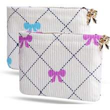 Paquete de 2 monederos, bolsa de pana suave con cierre, mini cambiador para bolsillo, bolsa de monedas pequeña para mujer, soporte para lápiz labial, tarjeta de crédito, Bowknot blue - Lazo azul y morado - Ver 1