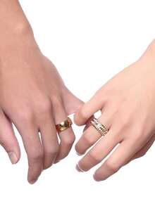 1 chiếc nhẫn đôi bằng thép không gỉ mạ vàng 18K, thiết kế tối giản khắc tên theo yêu cầu, thích hợp làm quà tặng cho bạn trai, bạn gái, nhân dịp Lễ Tình nhân, kỷ niệm, Lễ Tạ ơn, Giáng sinh. - Vàng - Xem 2