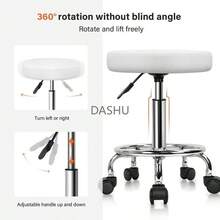 Taburete Redondo de Piel sintética Giratorio con Ruedas en Altura Ajustable de Banco para Oficina hogar Cocina Masaje Salon de Belleza (Blanco) - Blanco - Ver 6