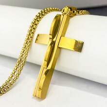 Herren Punk Mehrschichtiger Edelstahl geschweißter Kreuz Anhänger Halskette, 18K vergoldetes großes Kreuz, Weihnachten, Valentinstag, Geburtstag Geschenk, Alltags Tragen - Halskette mit Anhänger - Übersicht 3