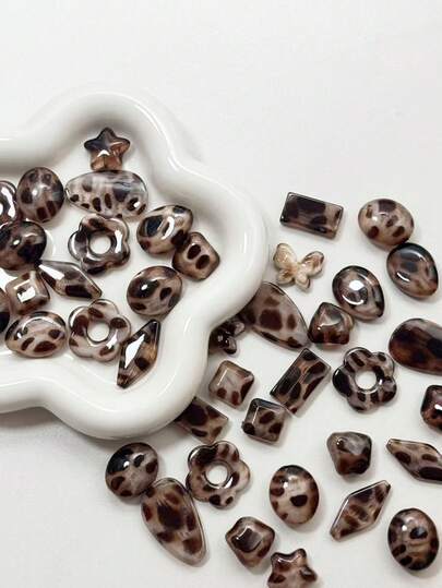 High-Quality Leopard Print Star-Shaped Handmade Beaded Pendant Accessories, DIY Jewelry Supplies, Autumn/Winter