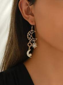 1 Paar elegante Cut Out Stern- & Mond-Quasten Strass-Ohrringe für Frauen, geeignet für Ramadan, Alltag, Silvesterparty, Valentinstag, Strand, Hochzeit, Brautjungfer - Golden 2 - Übersicht 2