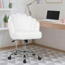 Silla de Oficina en Casa Tapizada Silla de Pétalo de Tocador con Ruedas Silla de Escritorio Giratoria de Terciopelo Cómoda con Base de Metal Asiento de Acento Moderno para Sala de Estudio - Blanco - Ver 9