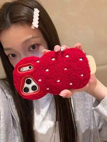 小众高端波浪纹红色绒面白色圆点冰淇淋图案手机壳，兼容 17 Pro Max、16，全包边保护壳，防震，可个性化定制14、16 Pro Max。 - 紅色 - 查看 4