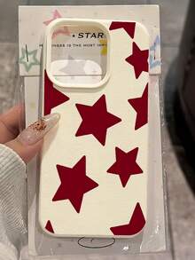 极简白色星形元素TPU防震手机壳，单件装，白色复古红色星形图案，极简星形元素全包覆式TPU防震时尚手机壳，兼容苹果17/16/15/14/13/12/11 Pro Max/Air及系列，春季礼物，生日周年纪念日礼物 - 彩色 - 查看 2