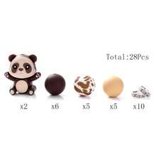 28pcs/Set Cute Panda Silicone Beads Set, Black & White Panda With 15mm Leopard Print Round Beads & 8mm Glass Rhinestone Beads, DIY Jewelry Making Kit, Bracelet, Necklace, Party Favor
