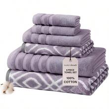 Modern Threads Amrapur Overseas - Juego de Toallas de algodón Peinado de 6 Piezas teñido a Rayas Oxford Jacquard sólido Ultra Suave de 500 g m² 100% [Lavanda Gris] - Lavanda - Ver 1