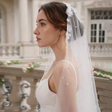 1pc Handmade 3D Floral Beaded Bridal Veil Headpiece - Multicolor - View 4