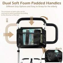 Barandillas de cama para adultos mayores con asa de espuma y bolsillo de almacenamiento asistencia ajustable en la cabecera - Blanco - Ver 3