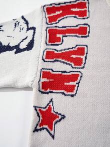 ANDREILEE Side Shoulder Letter Graphic High Street Knit Sweater, Autumn/Winter - Apricot - View 8