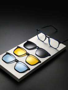 三合一磁吸眼镜套装，方形大框，时尚百搭，适合办公和阅读，黑色 - A - 查看 12