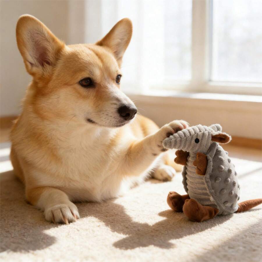 Hollypet 毛绒狗狗发声玩具，填充犰狳狗狗咀嚼玩具，耐用柔软的宠物玩具，有助于清洁牙齿，互动训练和缓解无聊的狗狗玩具，适合小型、中型、大型所有品种的狗狗 - 灰色 - 查看 1