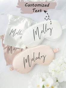 3件套个性化姓名眼罩套装,包含发圈和收纳袋,是伴娘和新娘派对的理想之选,也非常适合作为定制婚礼回礼,奢华缎面睡眠眼罩和发圈礼盒套装 - 彩色 - 查看 4