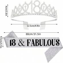 18th Birthday Sash Crown, Elegant Sash And Headpiece, Suitable For Girls, 18th Birthday Gift, Party Supplies - Multicolor - View 3