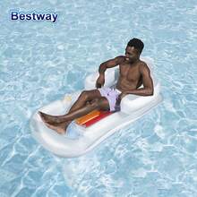 Bestway 43028 Leisure Inflatable Swimming Pool Floating Bed, Leisure Swimming Pool Lounge Chair With Headrest, Inflatable Water Bed With Backrest, Beach Cushion Water Lounge Chair (Without Pump), Pool Inflatable, Beach Essentials, Pool Float - Cadet Blue - View 2